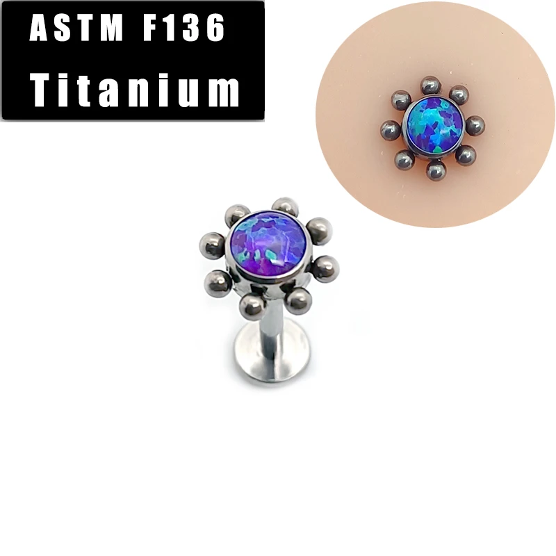 

ASTM F136 Titanium Labret Piercing Ring Lip Studs Beaded Ball Edge Opal Center Ear Cartilage Tragus Earrings Lip Ring Jewelry