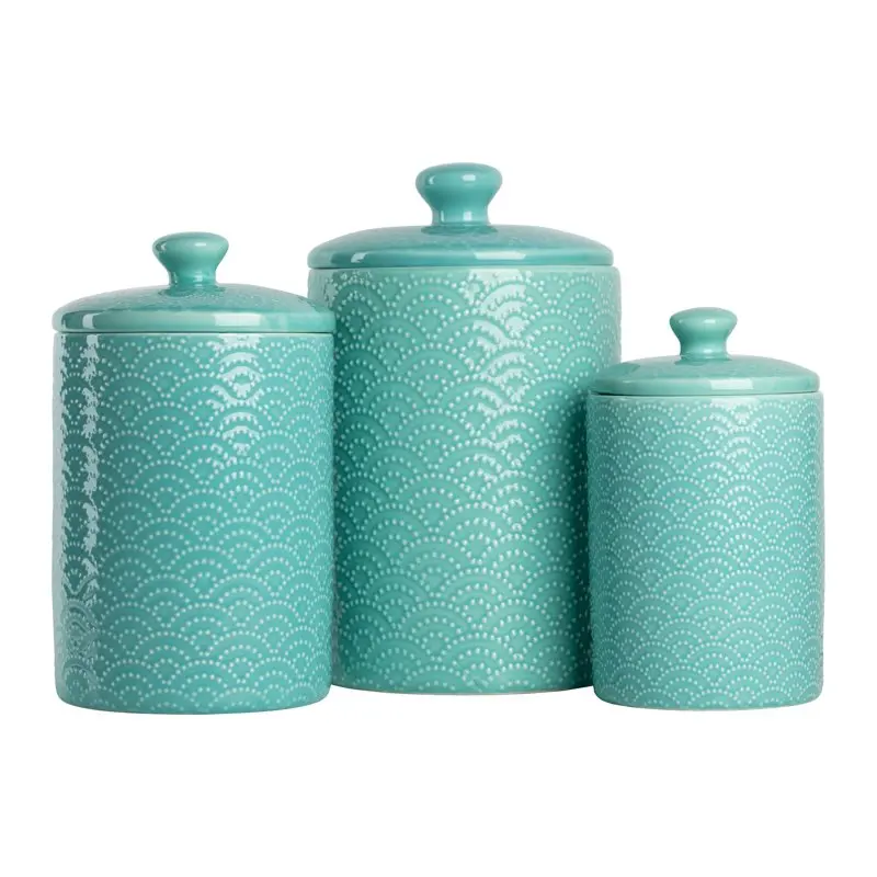 

Embossed 3 Piece Ceramic Canister Set, Blue