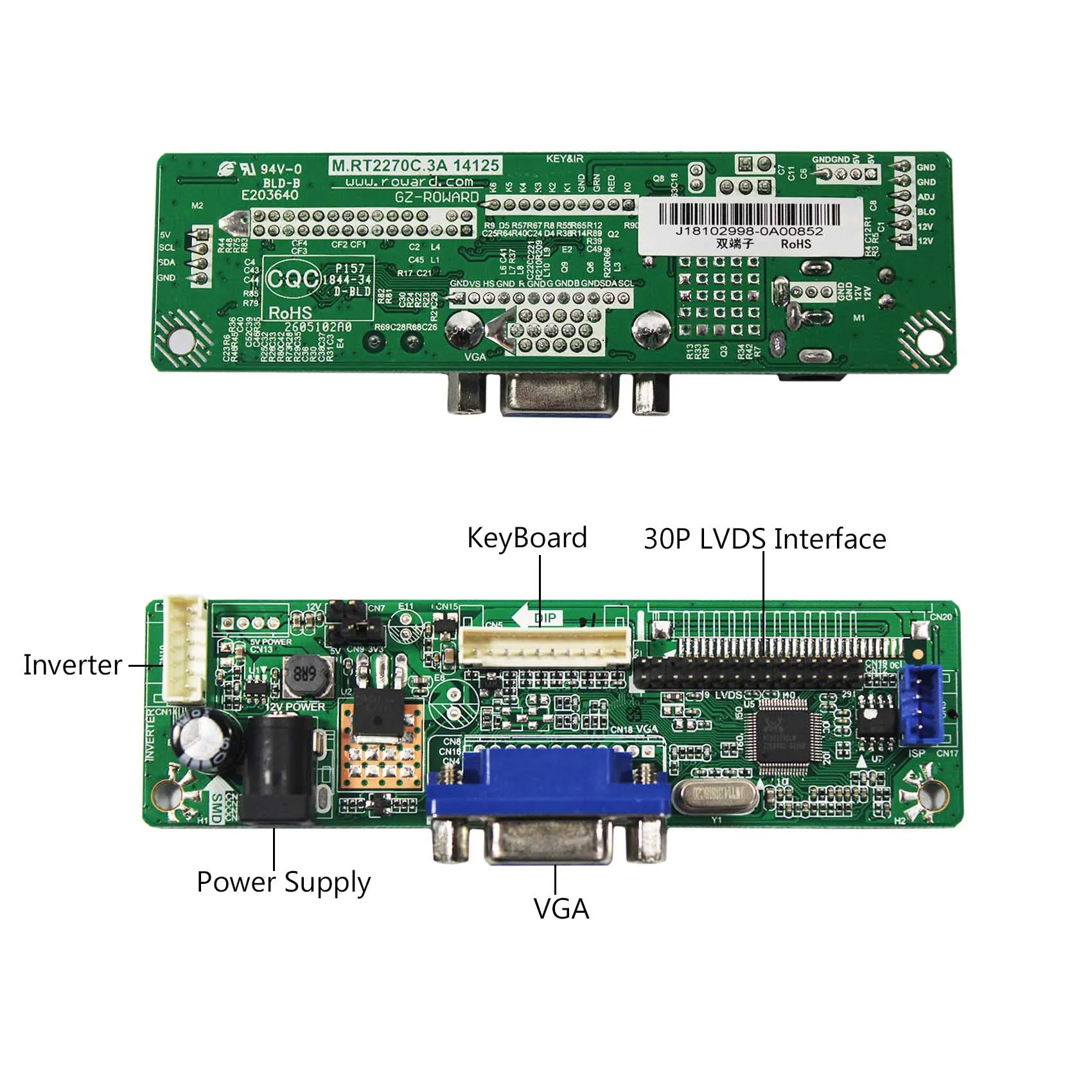 

VGA LCD Controller Board For 14" QD141X1LH02 15" N150X1 20P 1024x768 LCD Panel