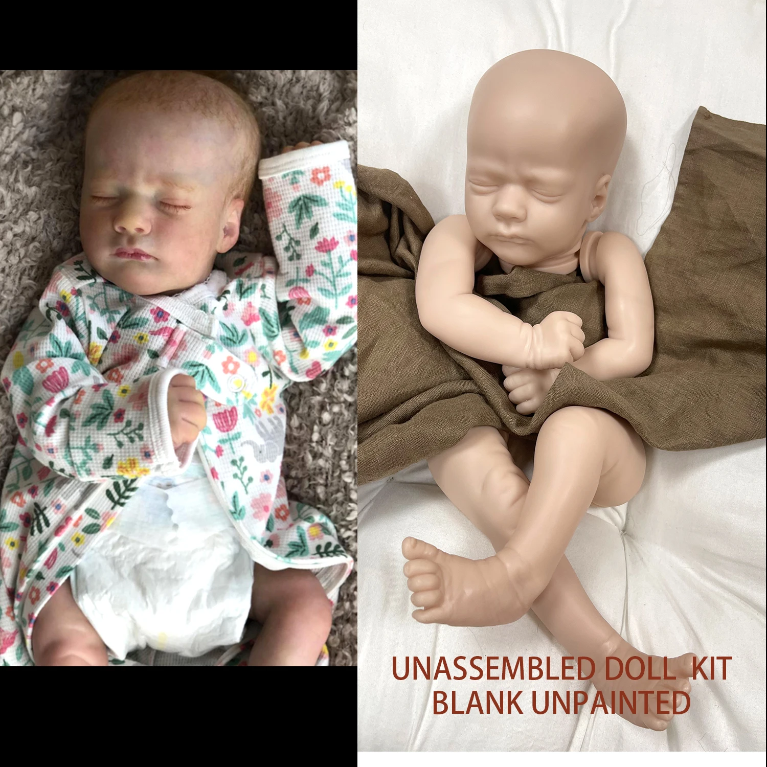 

17 Inch Unpainted Unfinished Blank Doll Kits Vinyl Reborn Doll Kit Lifelike Newborn Baby Soft Ashley Sleeping DIY Blank