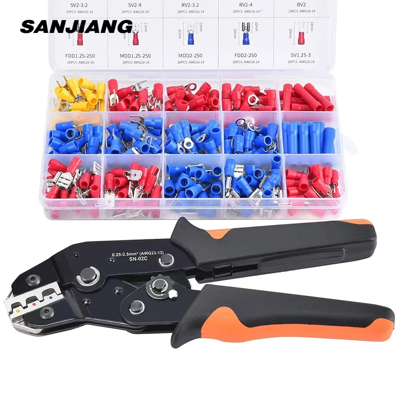 Купи Assorted Spade Terminals Insulated Cable Connector Electrical Wire Crimp Butt Ring Fork Set Ring Lugs Rolled Crimping tool Kit за 809 рублей в магазине AliExpress