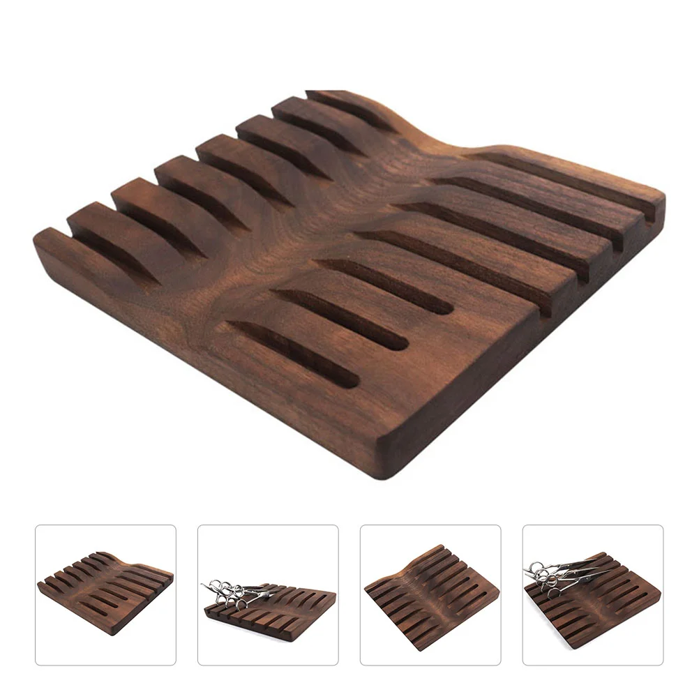 

Desk Salon Scissor Rack Multi-function Bracket Wooden Stand Hair Scissors Simple Base Walnut Holder Black Storage Tray