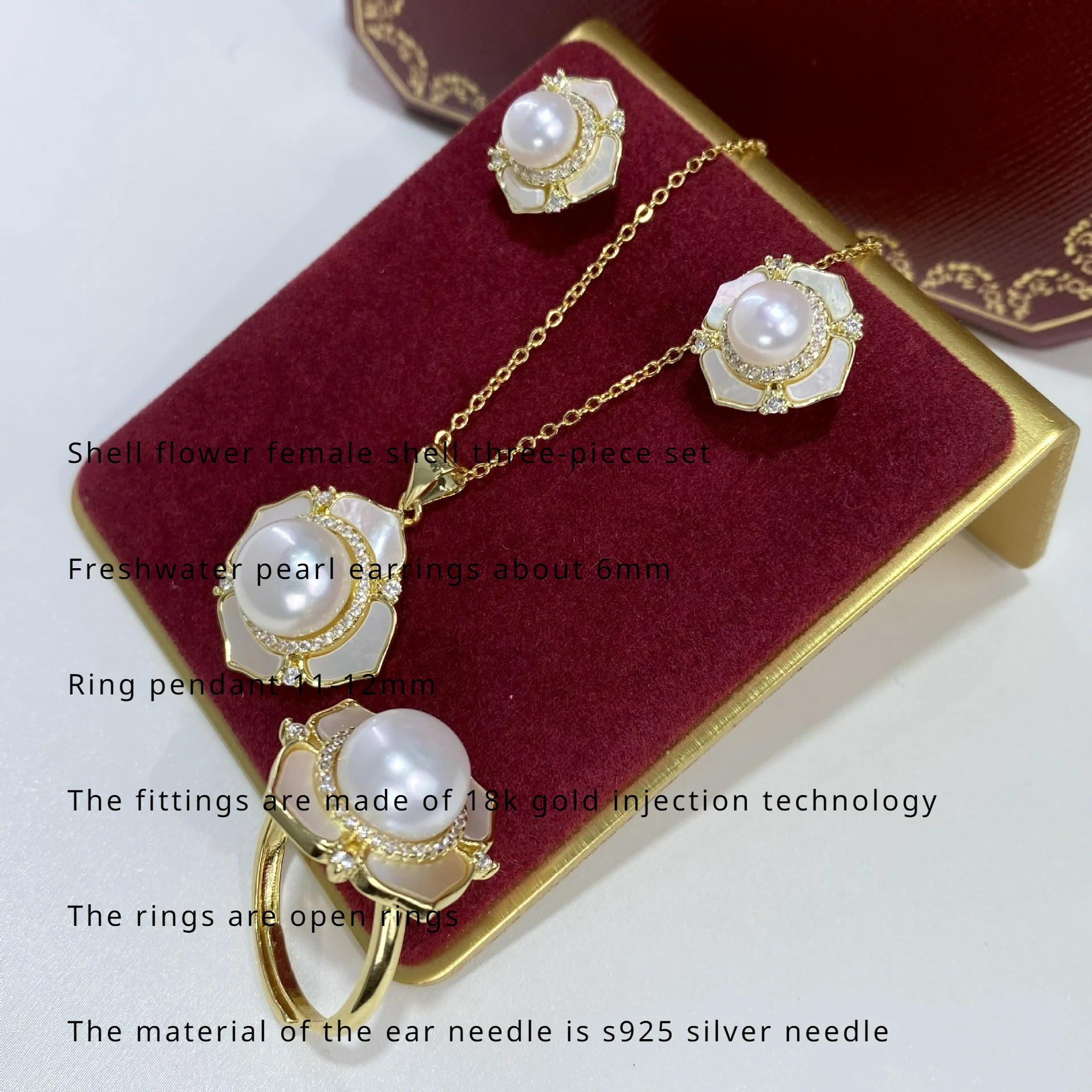 Женский роскошный комплект из трех предметов кольцо и серьги с натуральным