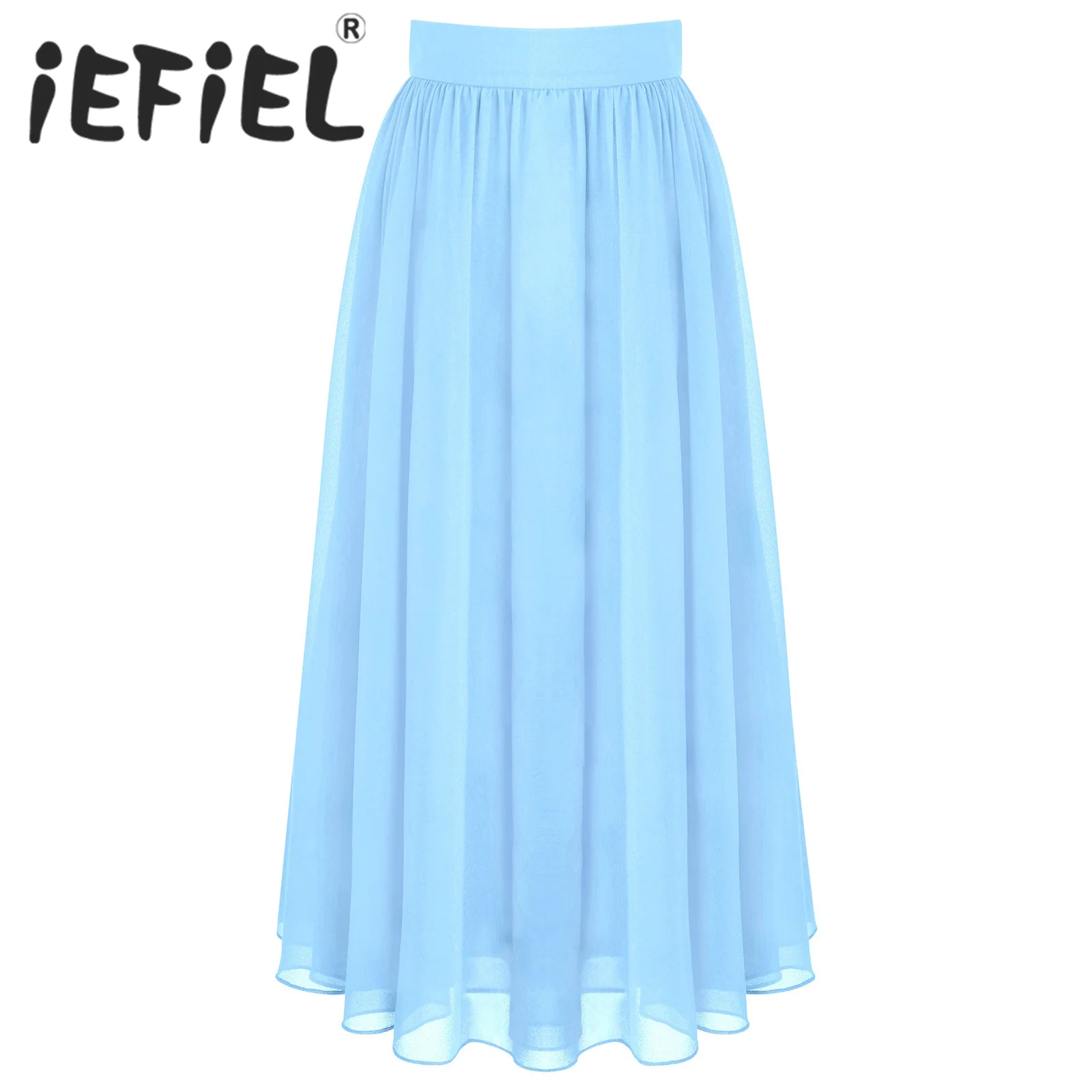 Kids Girls Summer Chiffon Skirt Fashion Solid High Waist Smooth Lined Ankle Length Pleated Casual Skirt for Beach Daily Wear