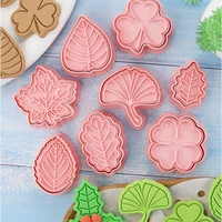 8pcsset plant leaves cookie cutter biscuit mold 3d press stamp leaf fondant cake mould diy baking pastry tool kitchen bakeware