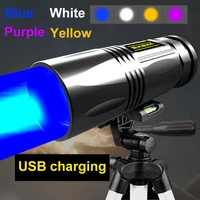 led flashlight ultraviolet torch usb rechargeable mini uv fishing light hunting waterproof with stand lantern outdoor camping