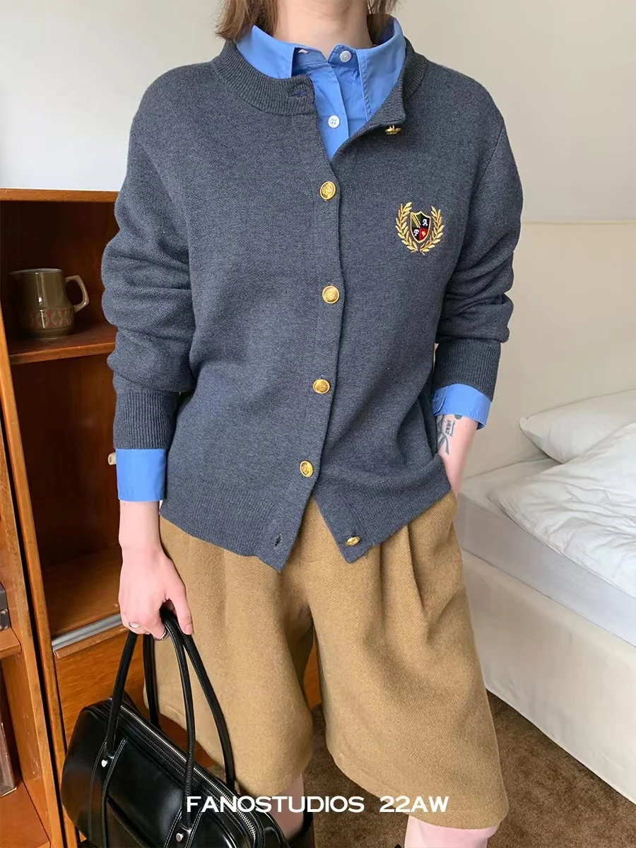 Женский кашемировый кардиган с круглым вырезом и длинными рукавами