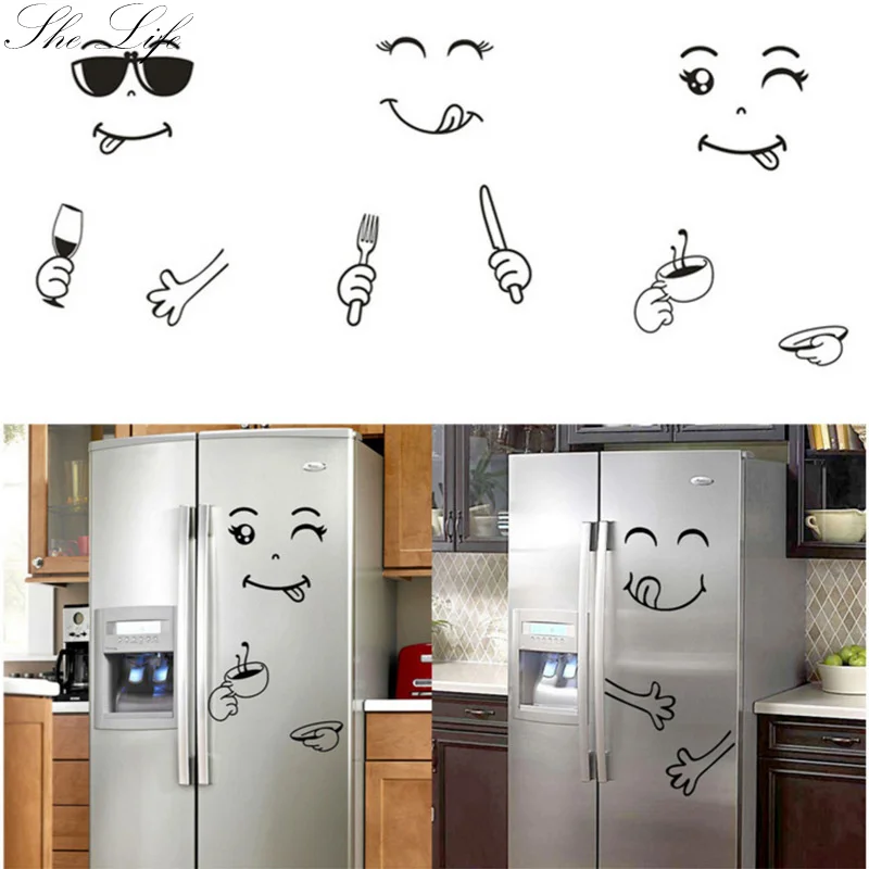 

4 Funny Eating Drinking Smiley Face Wall Stickers For Dining Room Home Decoration Diy Vinyl Art Wall Decal Refrigerator Sticker
