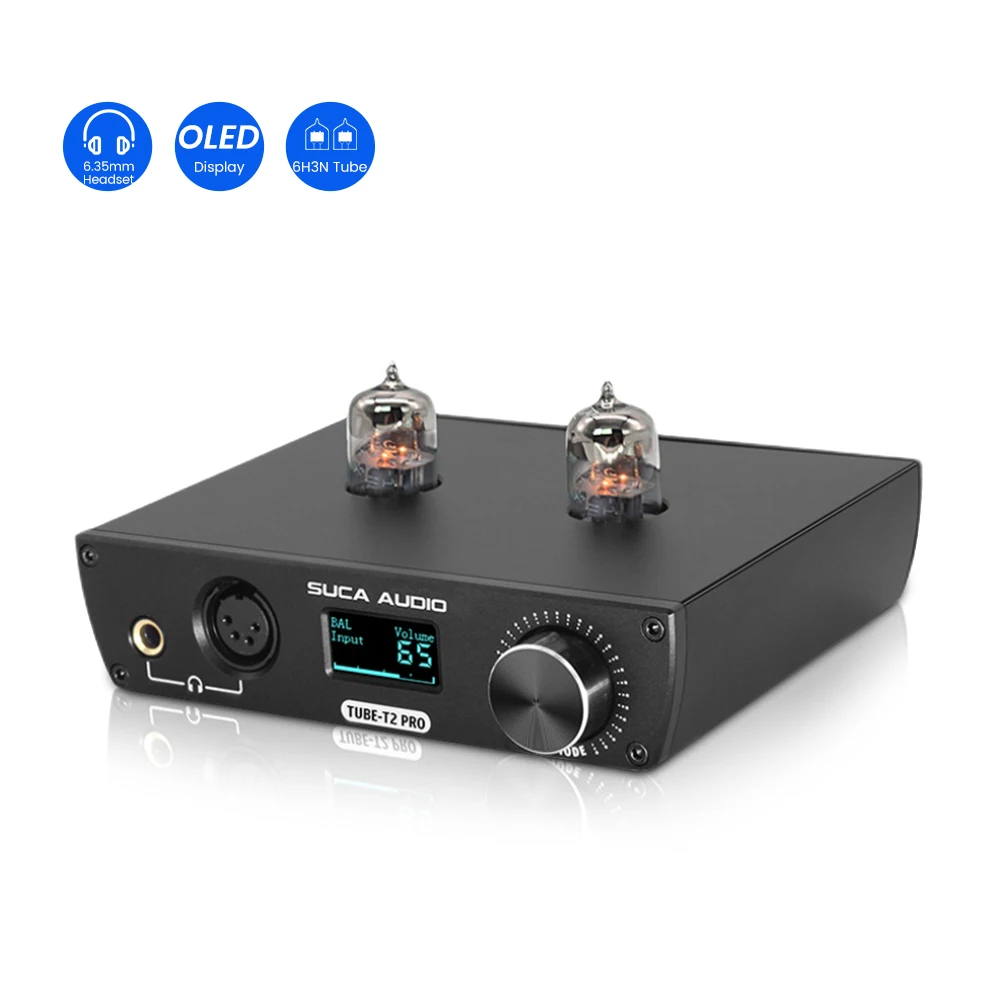 

SUCA AUDIO TUBE-T2 PRO Headphone Amplifier 6H3N Tube Preamp TPA6120A2 OPA1612 RCA LEFT Headphone Amplifier With OLED Display