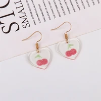 cherry printing heart shape dangle earrings for women 2022 new design cute party birthday gifts jewelry transparent earring