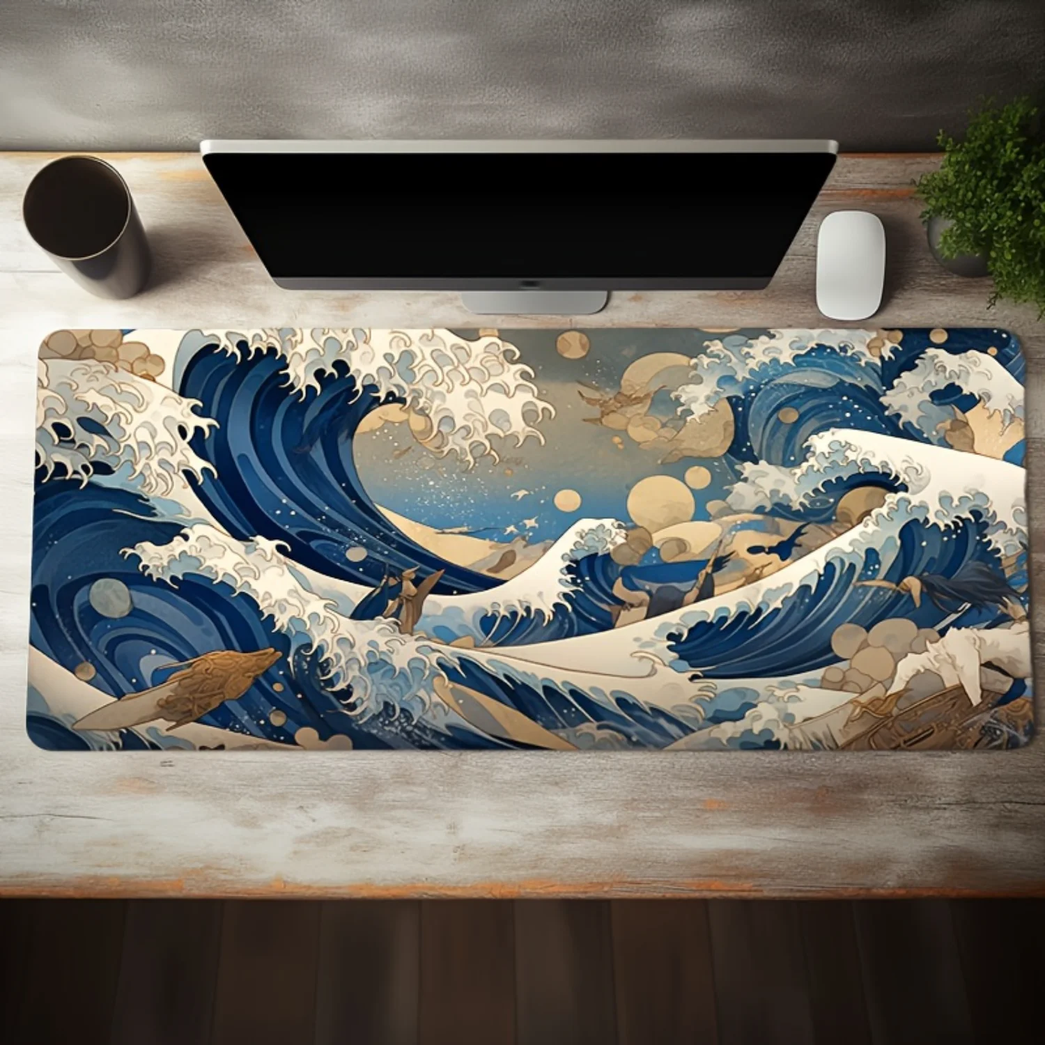 Коврик для игровой мыши с большим замком и крутыми волнами прочный нескользящая