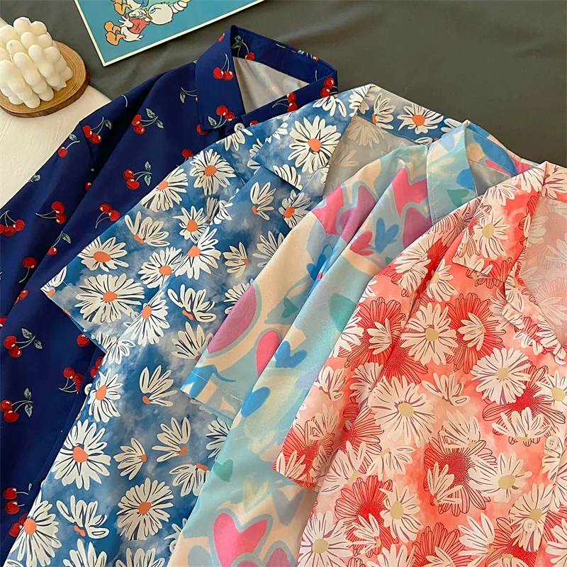 

EBAIHUI Womens Tops and Blouses Flower Print Blouse Beach Shirt Blusas Mujer De Moda 2022 Short Sleeve Women Shirts Summer