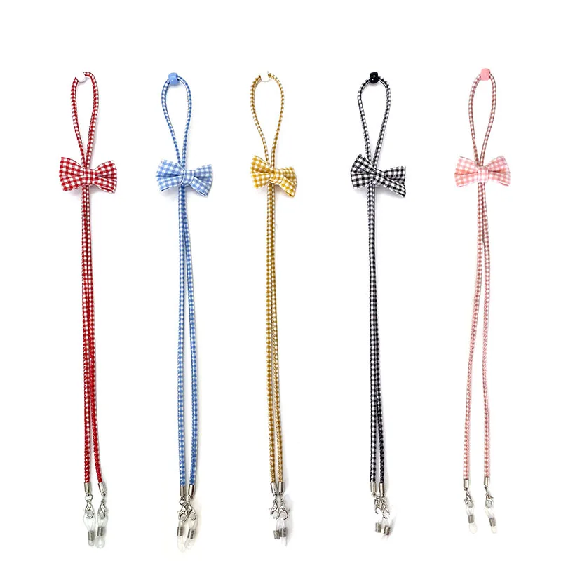 

New Colorful Plaid Bow Glasses Chain Vintage Women Face Mask Holder Non-slip Lanyard Neck Hang Rope Strap for Girls Children