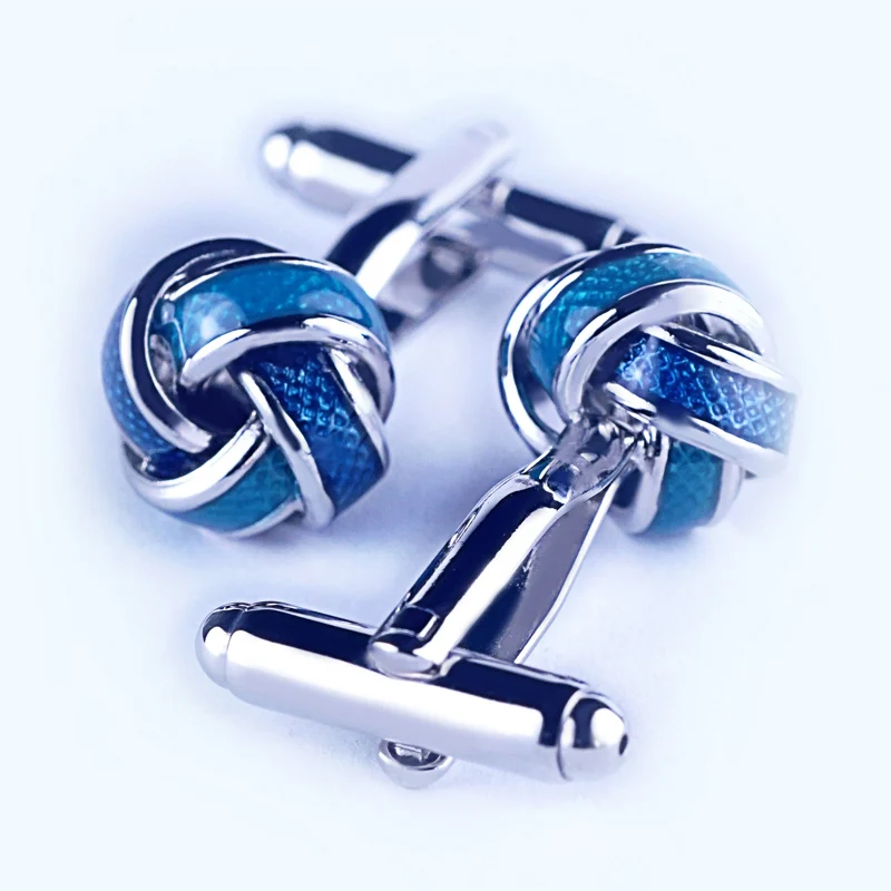 

Luxury High Quality Knot Cufflinks Set Men's Business Jewelry Accessories Blue Resin French Shirt Cuff Links for Man