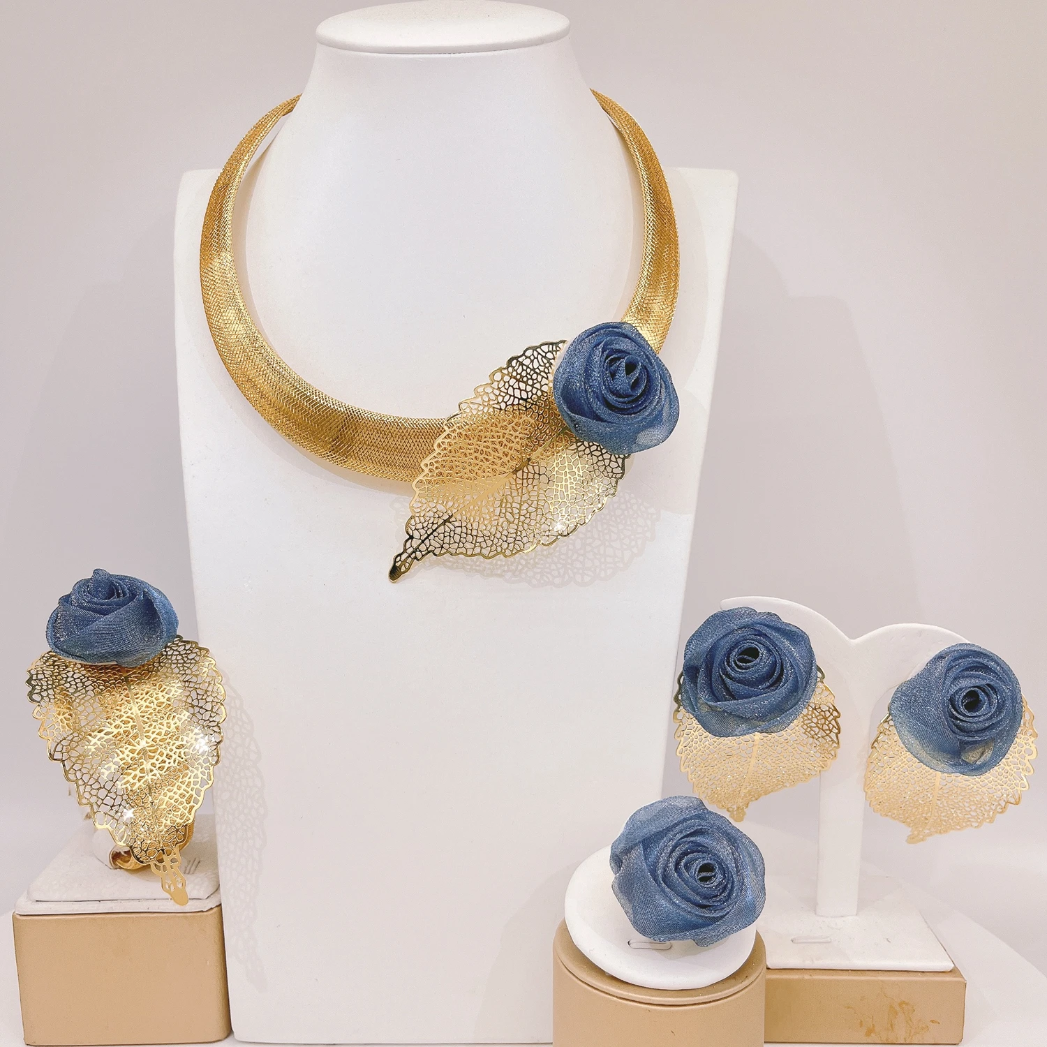 Модное ожерелье с бутонами роз серьги роскошные свадебные украшения подарок на