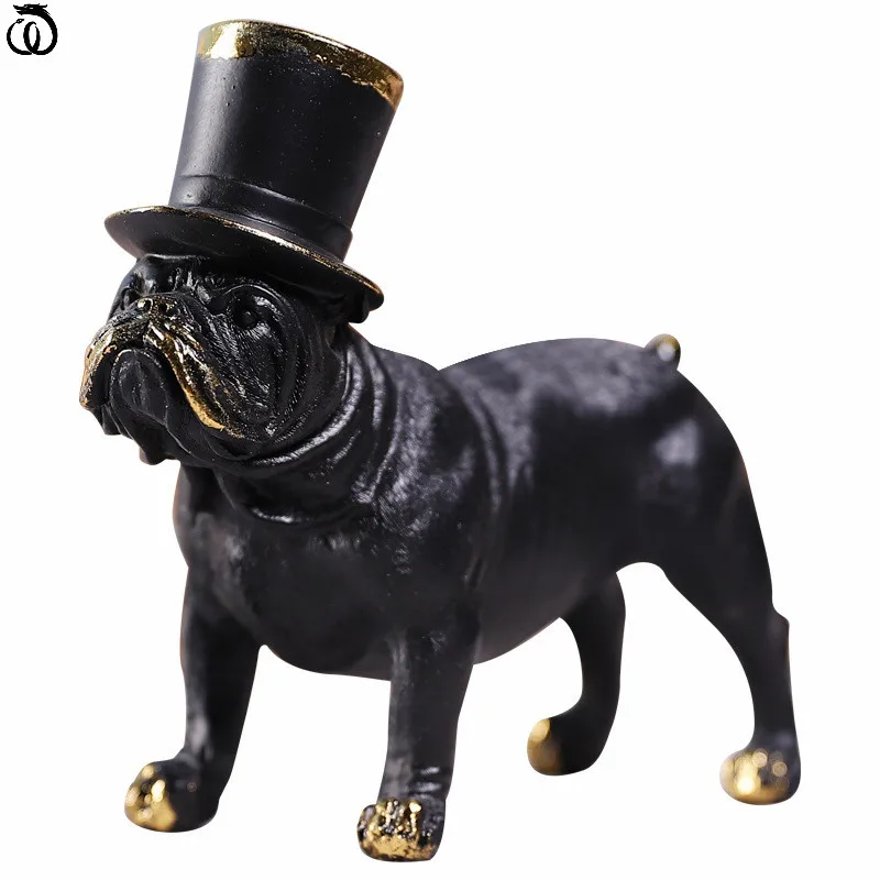 Bulldog Jazz Hat Art Statue Abstract Black Dog Animal Sculpture Figurines Creative Resin Crafts Home Decoration Accessories Gift images - 6