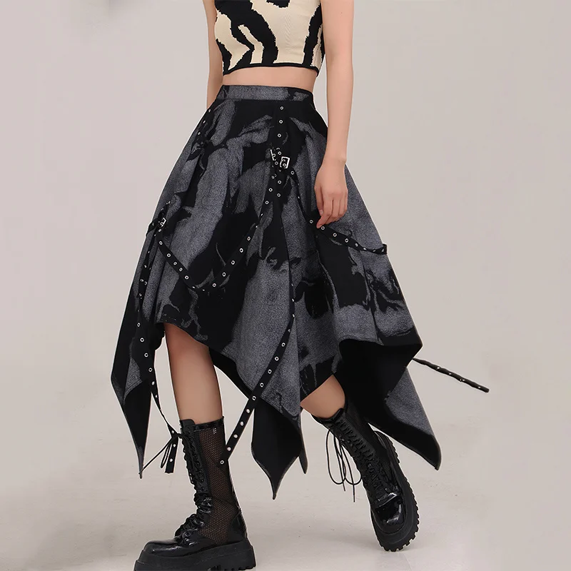 

SeeBeautiful Simple Band Stitching Irregular Hem Tie-dye A-line Half-body Skirt All Match Women Summer 2022 New Fashion Q224