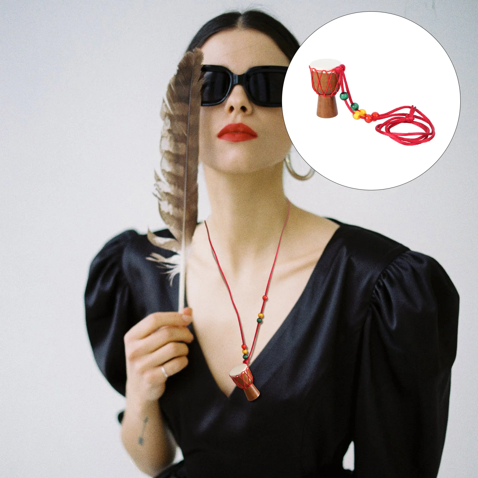 

Drumafrican Necklacewood Drumming Keychain Jewelry Musician Beginners Kids S Children Ornament Minigift