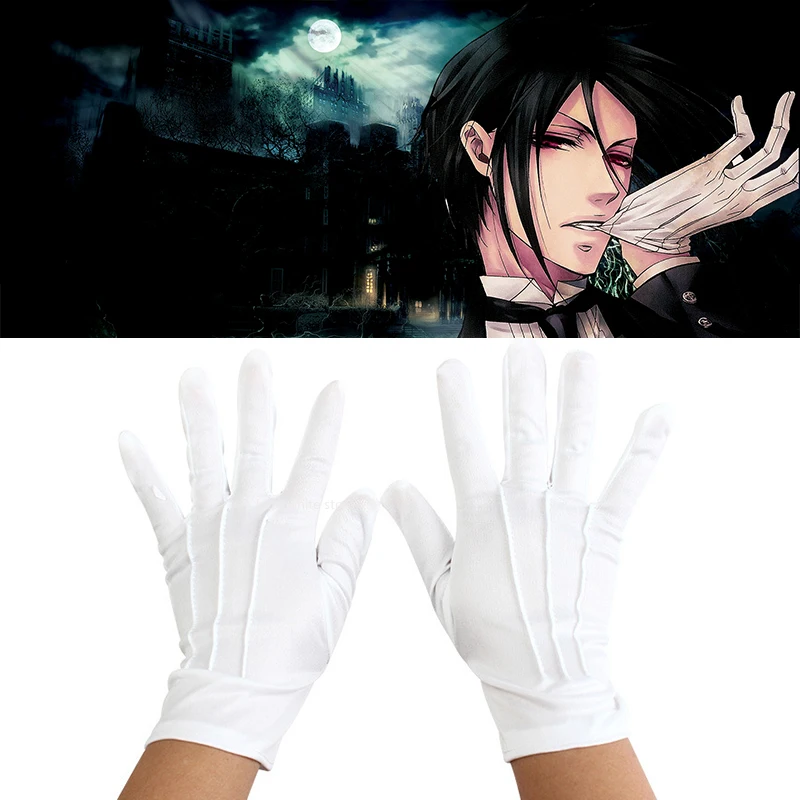 

Black Butler Sebastian Michaelis Cosplay White Gloves One Pair Halloween Carnival Cosplay Costume Accessories