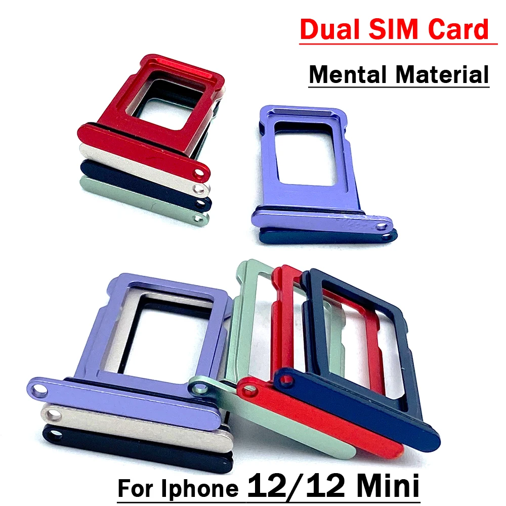 

10Pcs/Lots Mental Material Dual Sim Card Tray Slot Holder Adapter + Pin For IPhone 12 / 12 Mini SIM Card Tray Holder Slot Parts