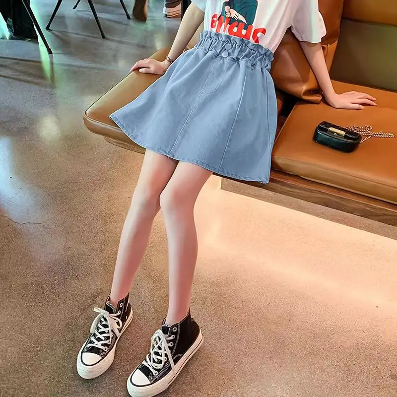 

2023 New Girls Denim Skirt Solid Color Children Skirt Kids Pettiskirt Girl Skirts Teenage Kids Clothes 5 6 7 8 9 10 12 Yeas