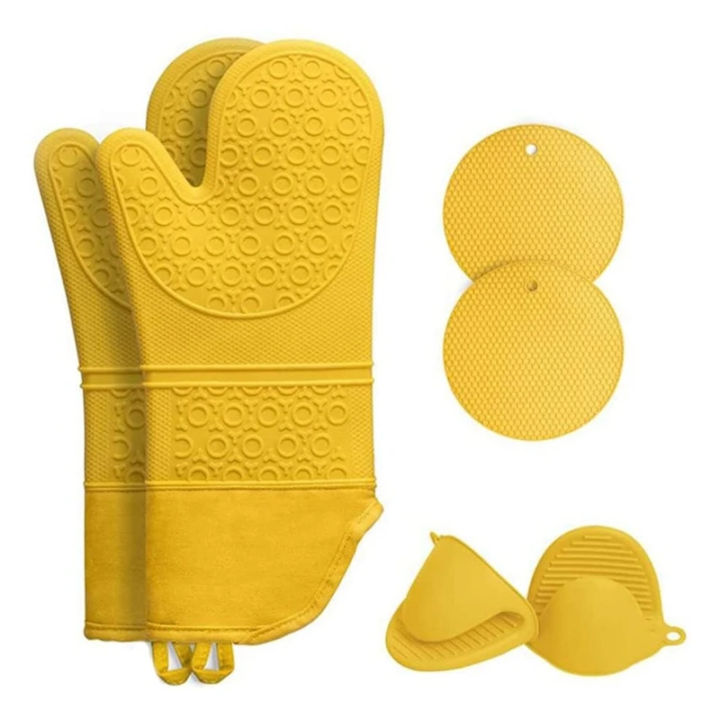 

Silicone Oven Gloves Insulated Kitchen Oven Gloves With Textured Mat Kitchen Gloves Heat-Resistant Gloves 6 Pieces