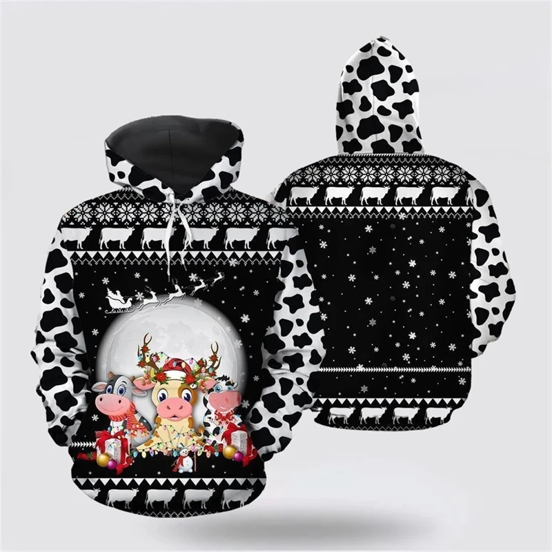 3d Print Cow Graphic Hoodies Men Women Autumn Fashion Sweatshirts Pullovers Christmas Pattern Tops Personality Oversize Clothes