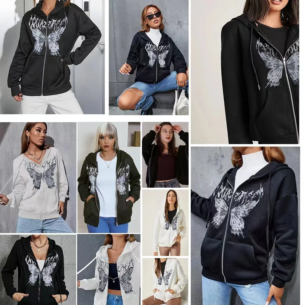 

Женская толстовка на молнии Y2k, осенне-зимняя Толстовка большого размера в стиле Харадзюку, европейский и американский панк