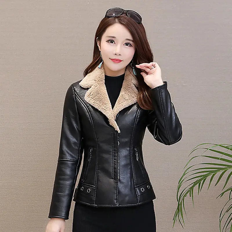 Korean Style  Autumn and Winter Leather Clothing Women's h Thickening Short Loose Small Coat New Pu Jacket  Skinny Coat