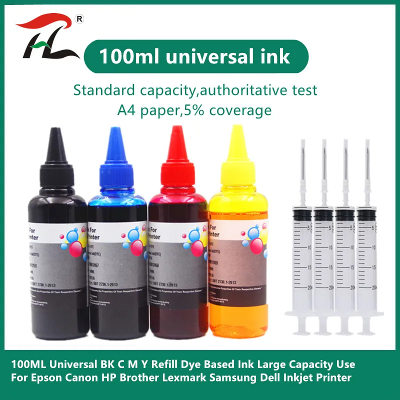 100ML Universal Black Printer refill Ink Liquid Compatible for HP Epson Canon Brother CISS System Bulk l3150 l4160 Free Shipping