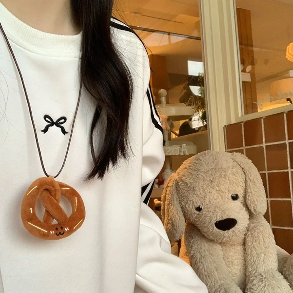 Милое забавное ожерелье с хлебом плюшевое корейское стильное подвеской в виде
