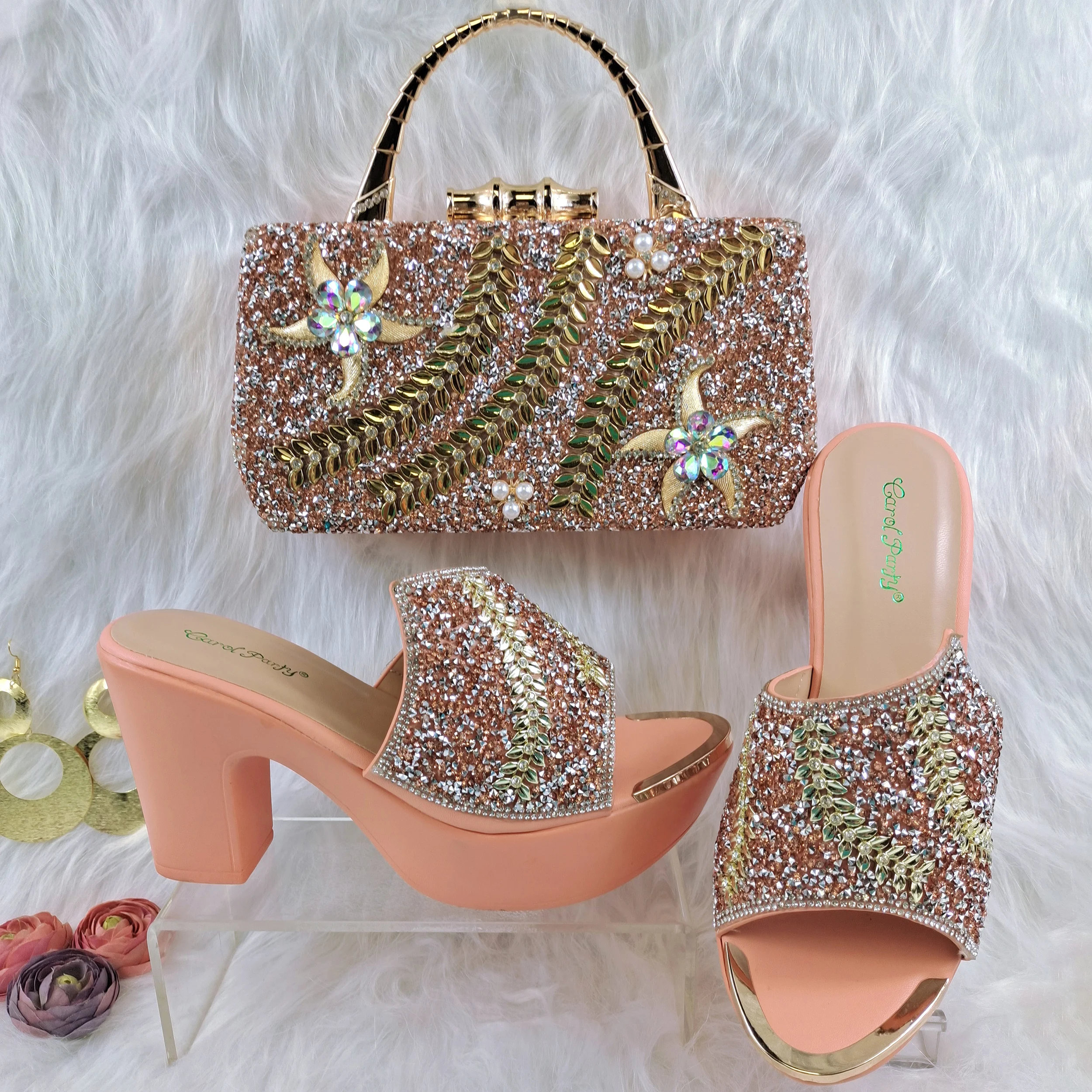 

QSGFC персиковый цвет легкая женская обувь королевская Свадебная обувь и сумка рабочая обувь удобная повседневная обувь с сумочками