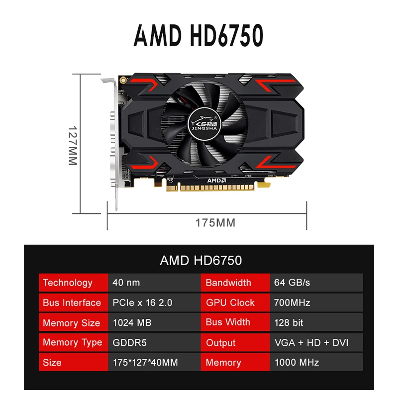 HD6770 видеокарта PCI-E 2 0X16 1 ГБ GDDR5 7870 бит VGA DVI-1 HDMI совместимые видеокарты для AMD Radeon без
