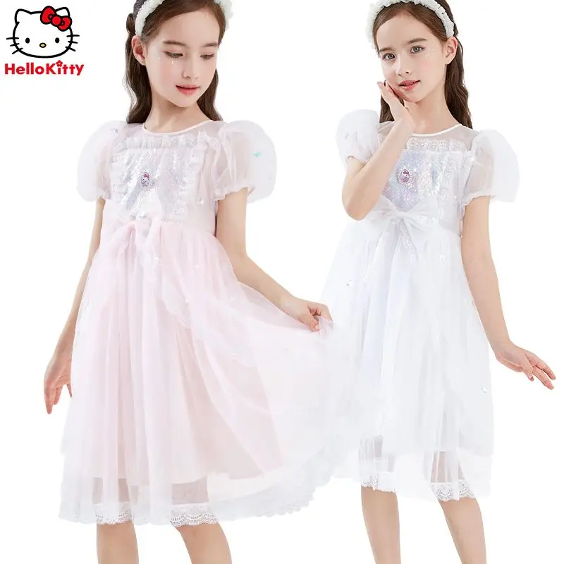 

Kawaii hello kitty Sanrio cartoon anime girls dress thin summer mesh dress girlish princess dress Y2K children's gift 2023