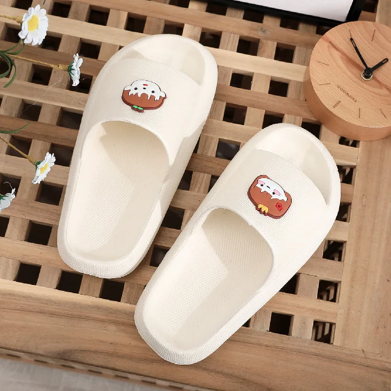Summer Women Men's Slippers Indoor Bath Thick Platform Non-slip Home Easter Cartoon Flip Flops Bear Beach Sandals Couple Shoes