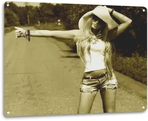

Металлическая вывеска Hitch Hike Pinup Girl