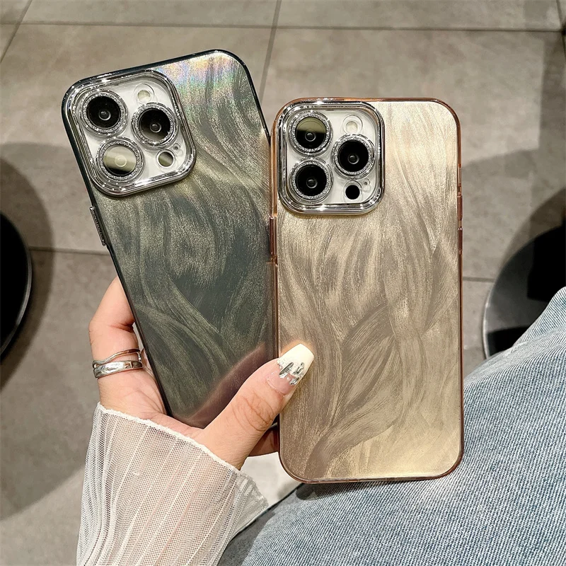 Мягкий чехол с перьями для камеры полным покрытием и жидким блеском телефона iPhone