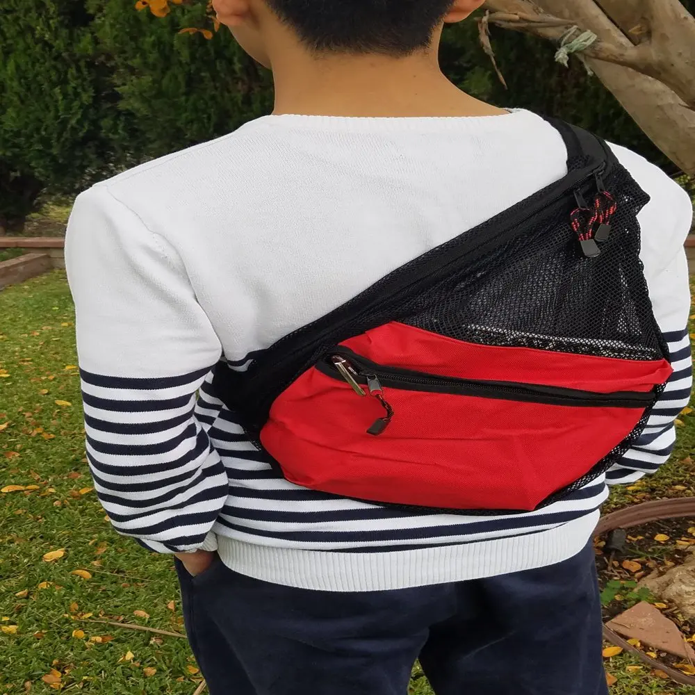 Polyester Small Lightweight Zippered Travel Portable Mesh Backpack (Red/Black - Pack of 1)