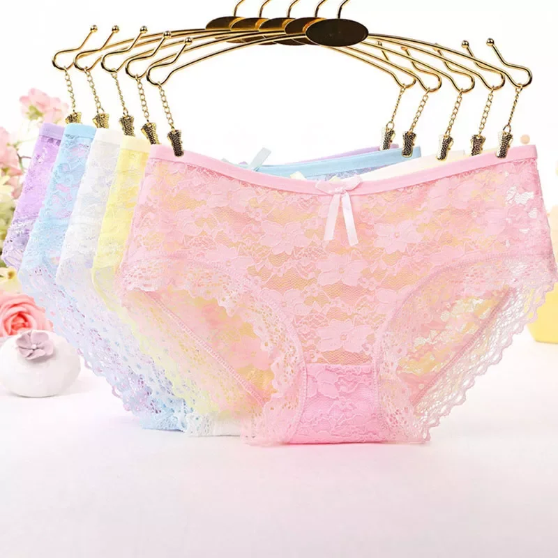 

Women's Briefs Female Mid Waist Underwear Panties Retro Lace Traceless Panty Beautiful Flowers Women's Seamless Underpan