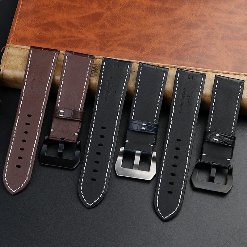 High-end Watch Accessories Watchband crocodile Leather Watch Strap 22mm 24mm Black brown blue man Watch Band For Panerai 111 441 enlarge
