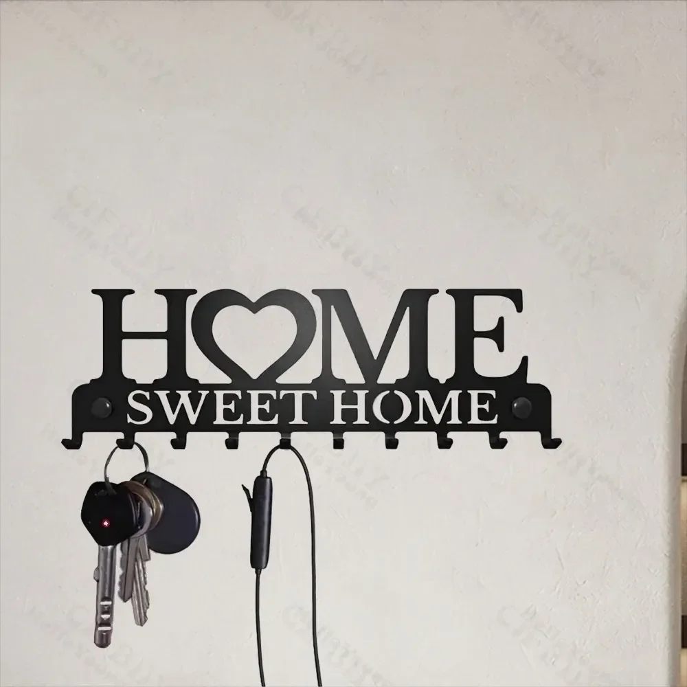 Фото Sweet Home Черный Металлический Балкон Настенная Вешалка Для Одежды Держатель Для Ключей Кухонный Органайзер Ванная Комната Крючки Вешалки Для Хранения №5