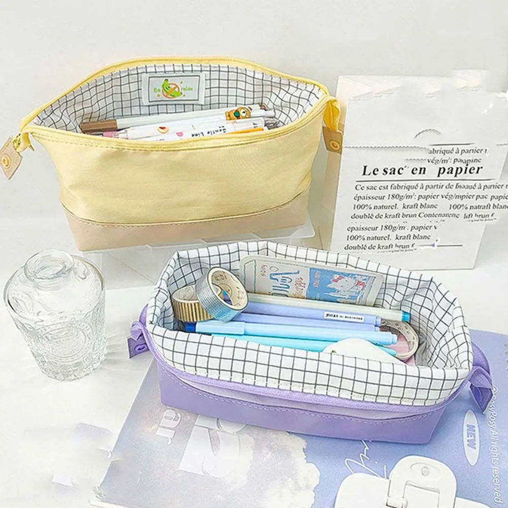 

Button Zipper Makeup Bags Wash Pouch Women Toiletry Bag Cosmetic Bags Korean Storage Bags Patchwork Stationery Bag