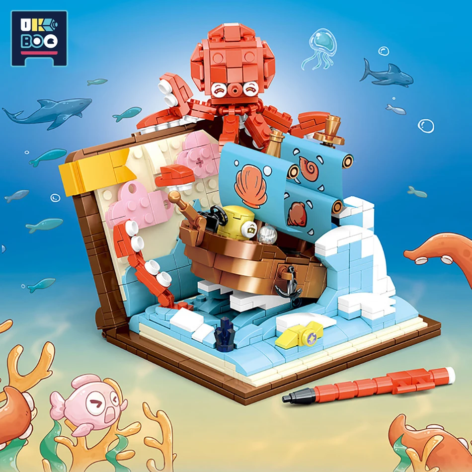 

554PCS Creative Octopus Boat Building Blocks City Ideas MOC Ocean Exploration Ship Model Assembly Decor Bricks Toys For Children