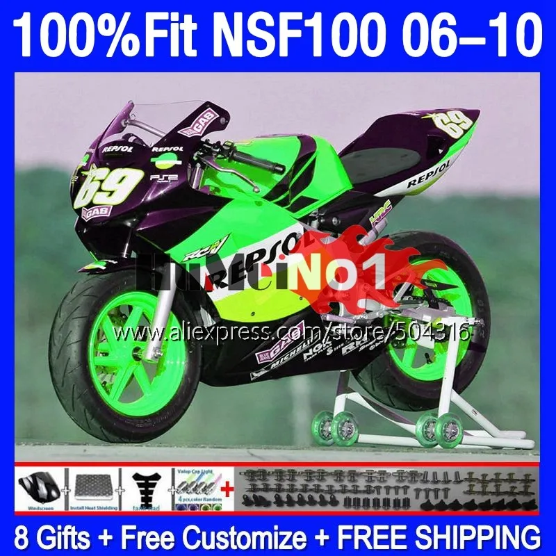 

Fiberglass Race For HONDA NSF 100 NSF100 06 07 08 09 10 167MC.88 NSF-100 2006 2007 2008 2009 2010 Injection Fairing respol green