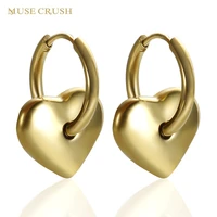muse crush stainless steel heart huggie earrings for women fashion metal gold plated hoop earrings temperament fine jewelry gift