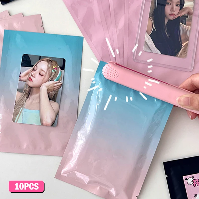 

10PCS Resealable Blue Pink Gradient Packing Bag Portable Plastic Flat Pocket Ziplock Bag Gift Jewelry Storage Stationery