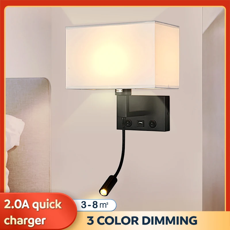 

12W Led Bedroom Wall Lamp with 2.0A Quicker Charger 3W Spotlight Metal Light for Bedroom Living Room Aisle Corridor Room Decor