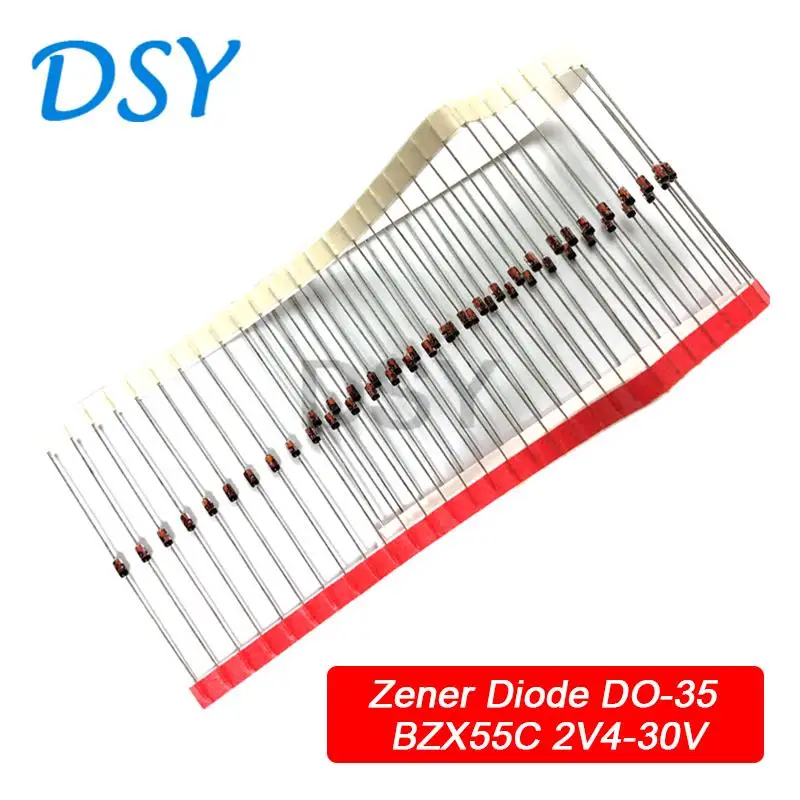 100 шт. Диод Зенера DO-35 1/2 Вт BZX55C2V4 4V7 5V1 6V2 6V8 7V5 8V2 9V1 10V 11V 12V 13V 15V 18V 24V 30V 3,3/4,7/5,1/6,8/7,5/8,2/9,1 V