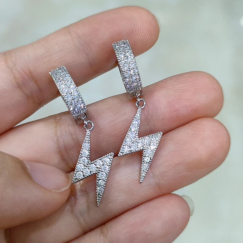 20mm lightning  shape S925 silver  earrings ear stud D vvs white moissanite stone Earring earrings for jewelry woman gift