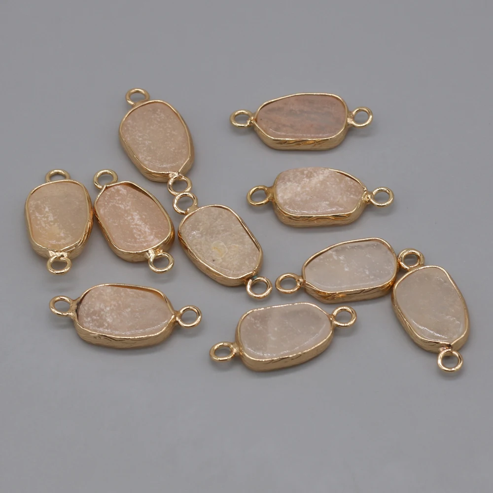 10PCS Wholesale Oval Natural Stone Pink Aventurine Connector Pendant Making DIY Necklace Charm Jewelry Accessory Gift